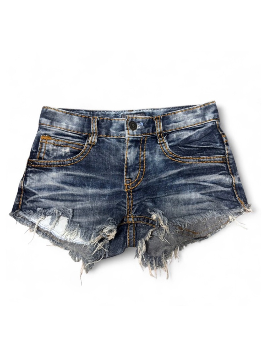 Early 2000’s Y2K Low Rise Distressed Dark Blue Denim Cutoff Shorts - Women's